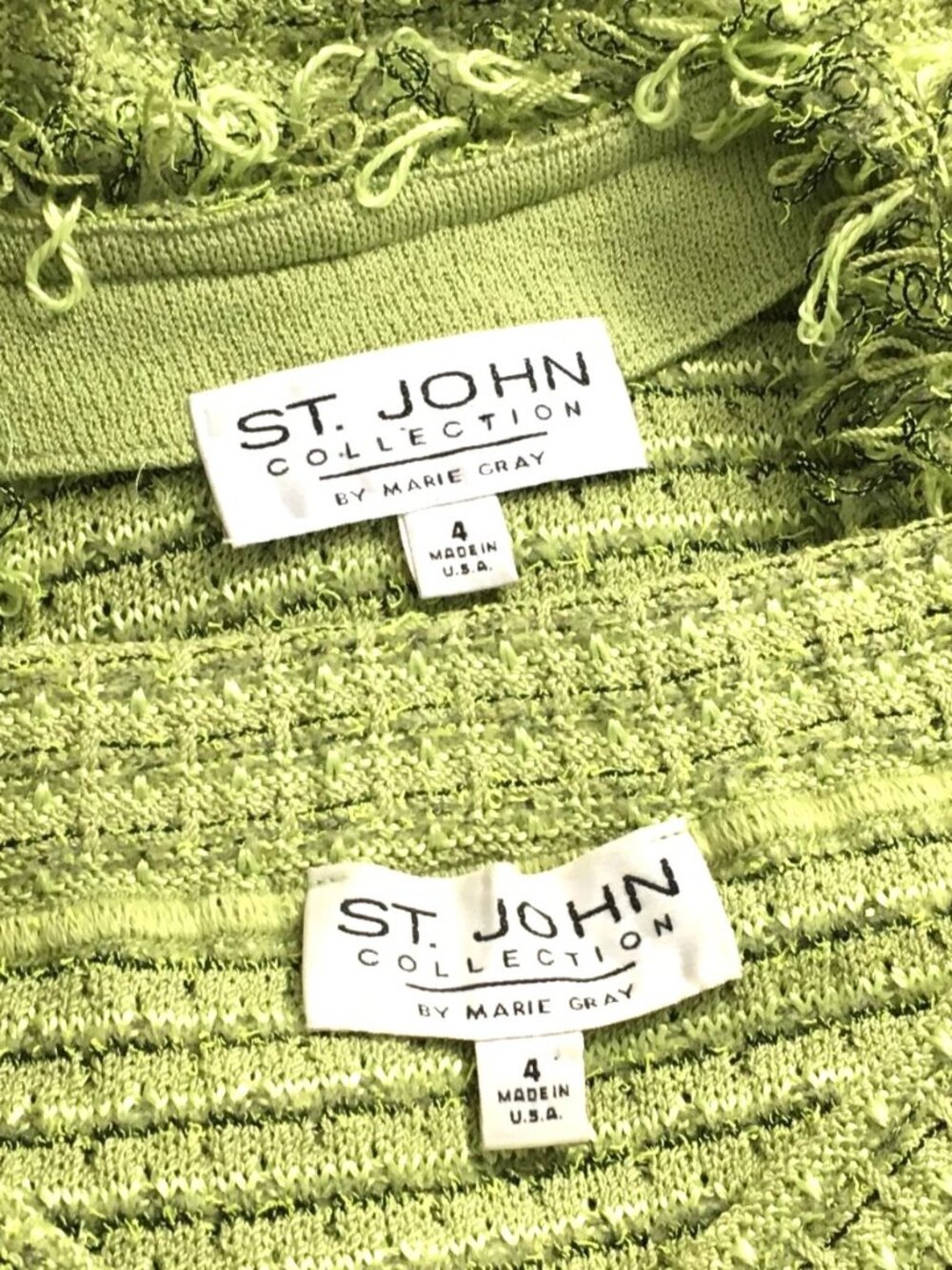 BEAUTIFUL St John collection knit green fringe multi jacket skirt suit size 4 - Picture 10 of 10